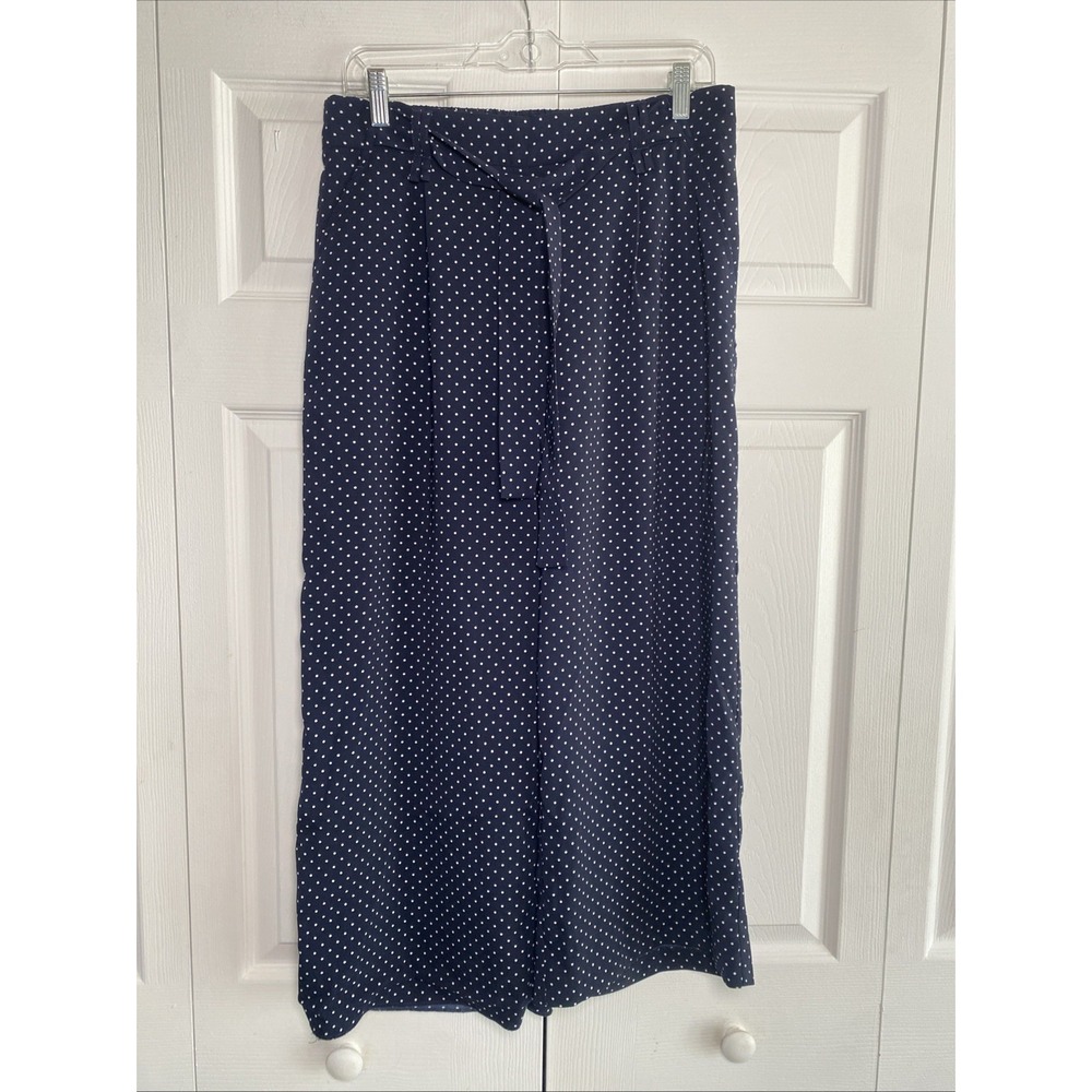 Carolina Belle Montreal Wide Leg Crop Pants Womens Size 6‎ Navy Polka Dot Tie